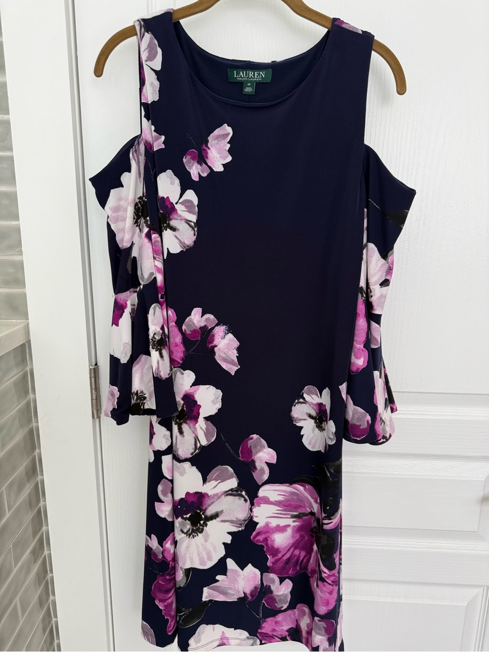 Ralph Lauren Navy Cold-Shoulder Floral Long Sleeve Dress